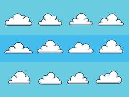 Cartoon Clouds Arranged in Rows Against a Blue Sky Background vector
