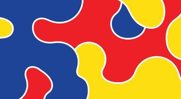 Abstract Composition of Interlocking Shapes in Primary Colors with White Outlines. vector