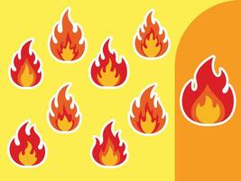 Stylized Flames in Various Shapes and Colors with White Outlines on Yellow and Orange vector
