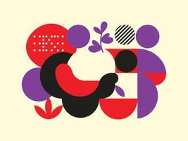 Abstract Geometric Composition with Red, Black, Purple, and White Elements. vector