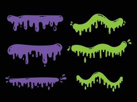 Cartoonish purple and green slime drips with rounded edges and playful, dripping shapes vector