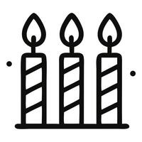 Three Bold Outline Candles with Flames and Decorative Dots, Minimalist Style vector