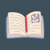 An open book with a red ribbon and a plant illustration. in isolated background vector