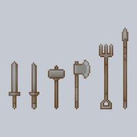 iron weapon set in pixel art style vector