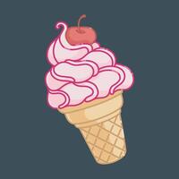 outlined strawberry ice cream with cherry fruit in isolated background vector