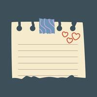 A Cute and Simple Note with Hearts and Tape in isolated background vector