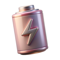 3d rendering of pink battery with lightning bolt symbol, energy icon, power charge tech gadget, isolated on transparent background png