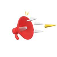 Megaphone with Flying Paper Planes isolated 3d render icon illustration png