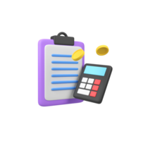 Data analysis and calculator with coins isolated 3d render icon illustration png