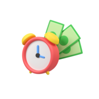 Alarm clock with money isolated 3d render icon illustration png