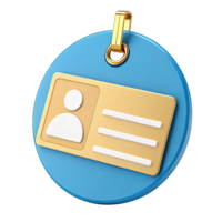 3D Render Round Badge with Golden Clasp, Beige Card with White Details Isolated png
