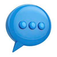 Blue Speech Bubble Icon with Dots, Glossy Rendering on Transparent Background png