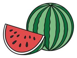Freshly sliced watermelon and whole fruit illustration in a cartoonish and vibrant style vector