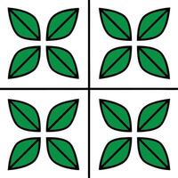 Repeating geometric pattern featuring green leaf motifs with black outlines on white background vector