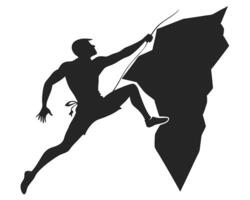 Silhouette of a rock climber ascending a cliff face with climbing rope and confidence vector