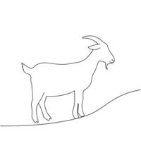 Simple and elegant black line art illustration of a goat standing on a gentle hill vector