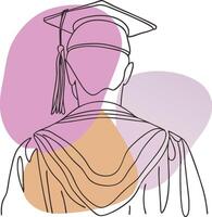 Minimalist line art illustration of a graduate wearing a cap and gown for commencement celebrations vector