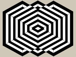 Abstract black and white geometric design featuring optical illusions and three dimensional hexagonal shapes vector