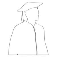 Silhouette of a graduating student wearing a cap and gown in a simple line art style vector
