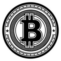 Bitcoin cryptocurrency emblem illustration showing a conceptual and detailed black and white design vector