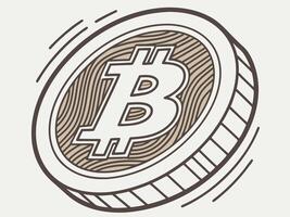 Bitcoin cryptocurrency coin illustration in a hand-drawn retro style featuring the digital currency symbol vector