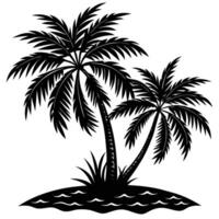 Silhouette of two palm trees on an island surrounded by ocean waves design vector