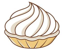 Delicious stylized dessert illustration featuring a sweet pie with a generous swirl of cream on white background vector