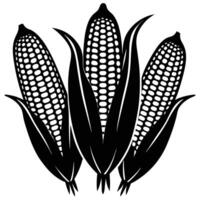 Black and white illustration of three corn cobs with detailed and intricate design vector