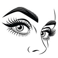 Artistic line drawing of woman's eyes with long lashes and eyebrows expressing emotion vector