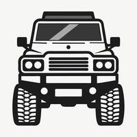 Modern illustration of a front facing detailed offroad 4x4 vehicle in black and white vector