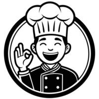 Cheerful chef cartoon character giving the okay hand gesture within a circular frame vector