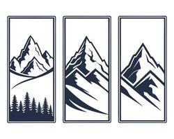 Set of three mountain illustrations in rectangular frames with trees perfect for design projects vector