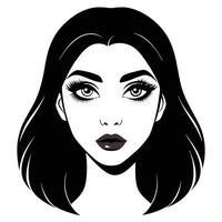 Beautiful woman with long dark hair and dramatic makeup presented in simple black and white style vector