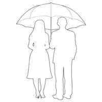 Silhouette of a couple standing together under an umbrella in a minimalist line art style vector