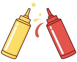 Cartoon illustration of mustard and ketchup bottles for fast food and condiments concepts vector