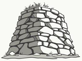 Cartoon illustration of a stacked stone structure with grassy top on light background vector