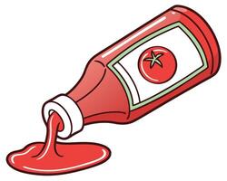 Cartoon illustration of a red ketchup bottle with spilled sauce on a white background vector