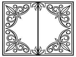Elegant black and white frame with floral swirls and decorative corner elements vector
