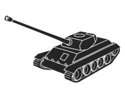 Black silhouette illustration of a modern tank with extended cannon on white background vector