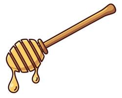 Illustrated honey dipper with dripping honey in a warm cartoon style against a white background vector