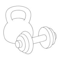 Simple outlined illustration of a kettlebell and dumbbell showing workout and fitness concepts for exercise vector