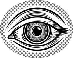 Intricate engraved eye illustration within dotted circle representing vision and symbolic awareness vector