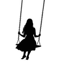 Silhouette of a young woman enjoying a swing against a pure white background vector