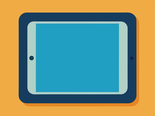Flat design illustration of a digital tablet on a vibrant orange background