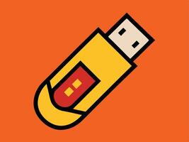 Flat design illustration of a yellow usb flash drive on orange background vector