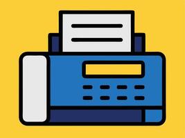 Flat illustration of a blue retro fax machine on yellow background vector