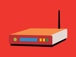 Colorful illustrated illustration of a modern wireless router on red background vector