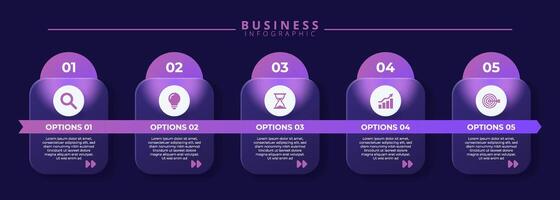 Infographic label design template featuring icons and five distinct step. Ideal for process charts, presentation slides, workflow schemes, banners, flow diagrams, and data visualizations vector