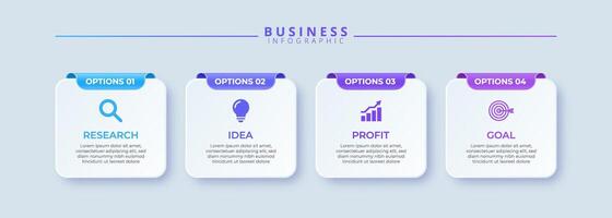 Infographic template featuring 4 steps with icons, designed for business concept. Ideal for presentations, banners, workflow layouts, process diagrams, flowcharts, and data visualization vector