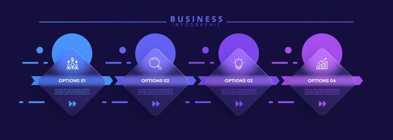 Infographic label design template featuring icons and four distinct steps. Ideal for process charts, presentation sli vector